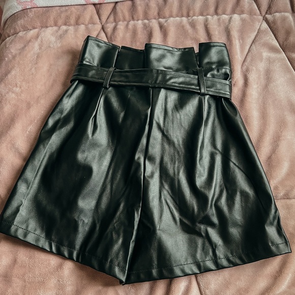THESETHREE Faux Leather Paper Bag Black Tie Shorts - Picture 4 of 6